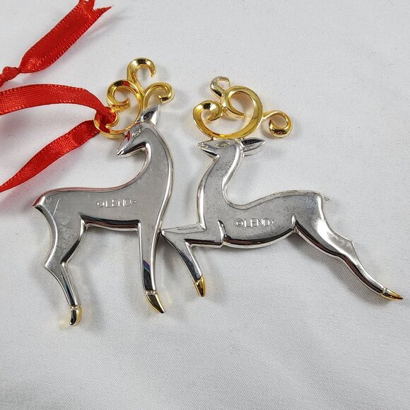Vintage Lenox Silver Reindeer Christmas Ornaments Set Holiday Decor Gold Tone - Picture 4 of 8